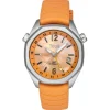 Relógio gmt automático  com correia de silicone na cor salmão, caixa em aço e mostrador em madrepérola TOUS Now