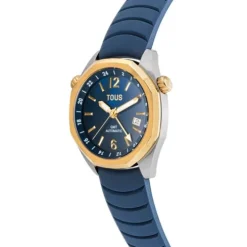 Relógio gmt automático  com correia de silicone azul-marinho, caixa em aço IPG dourado e mostrador em madrepérola TOUS Now