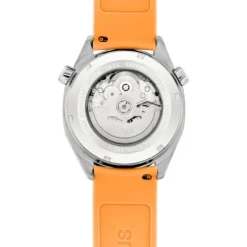 Relógio gmt automático  com correia de silicone na cor salmão, caixa em aço e mostrador em madrepérola TOUS Now