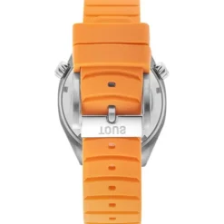 Relógio gmt automático  com correia de silicone na cor salmão, caixa em aço e mostrador em madrepérola TOUS Now