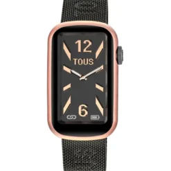 Relógio smartwatch com bracelete em aço IP cinzento e caixa de alumínio na cor IPRG rosado TOUS T-Band Mesh