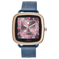 Relógio smartwatch em aço IPRG rosa e bracelete em aço IP azul D-Connect