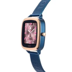 Relógio smartwatch em aço IPRG rosa e bracelete em aço IP azul D-Connect