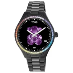Relógio smartwatch T- Shine Connect com bracelete em aço IP preto e zircónias rainbow