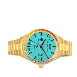 Relógio smartwatch T- Shine Connect com bracelete em aço IP dourado e zircónias rainbow