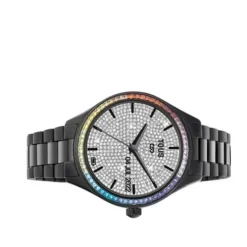 Relógio smartwatch T- Shine Connect com bracelete em aço IP preto e zircónias rainbow