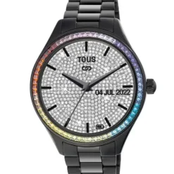 Relógio smartwatch T- Shine Connect com bracelete em aço IP preto e zircónias rainbow
