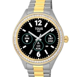 Relógio smartwatch T- Shine Connect com bracelete em aço, aço IP dourado e zircónias brancas