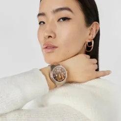 Relógio smartwatch T- Shine Connect com bracelete em aço, aço IP rosado e zircónias brancas