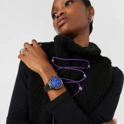 Relógio smartwatch T- Shine Connect com bracelete em aço IP preto e zircónias rainbow