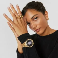 Relógio smartwatch T- Shine Connect com bracelete em aço IP dourado e zircónias brancas