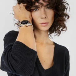 Relógio smartwatch T- Shine Connect com bracelete em aço, aço IP dourado e zircónias brancas
