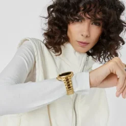 Relógio smartwatch T-Bear Connect com bracelete em aço IP dourado