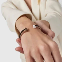 Steel and Rose Vermeil Silver Icon Mesh Bracelet with Pearl