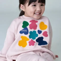 Sweatshirt Ursos, corações e flores Casual cor-de-rosa